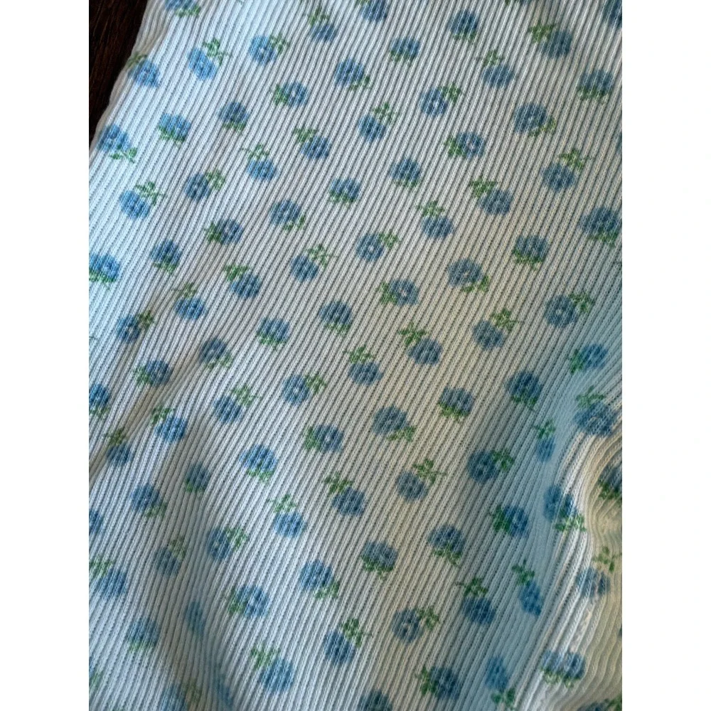 Vintage Carters Girls Blue Floral Corduroy Overalls and Mock Neck Set 18-24M